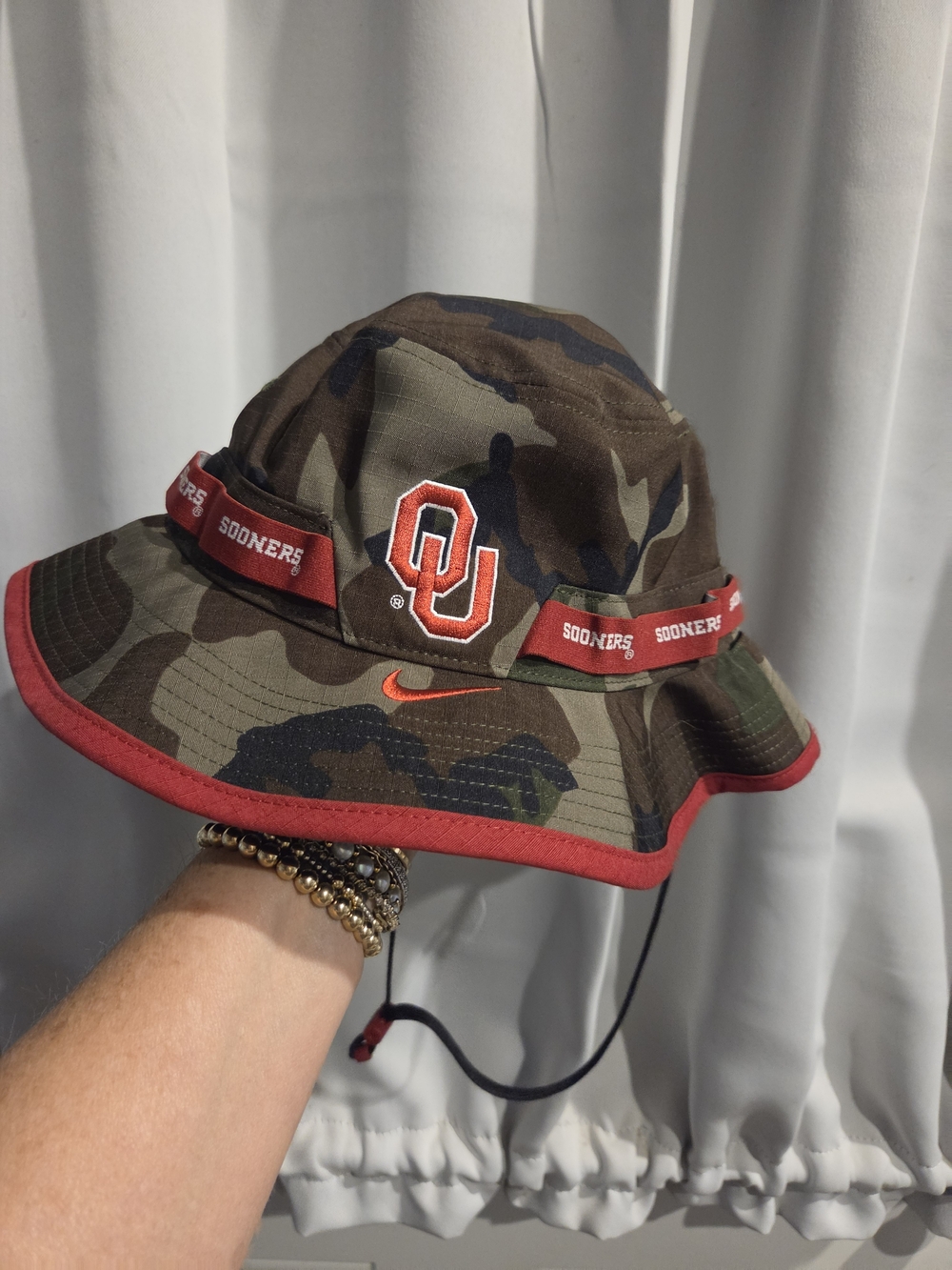 Nike OU Oklahoma Sooners Camo Bucket Hat with Crimson Trim